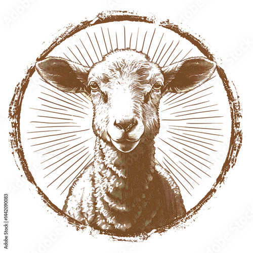 Brown beige lamb logo, vintage style, black sketch, old engraving, simple livestock emblem, traditional farm logo, classic rural branding, minimal sheep logo, handmade look,