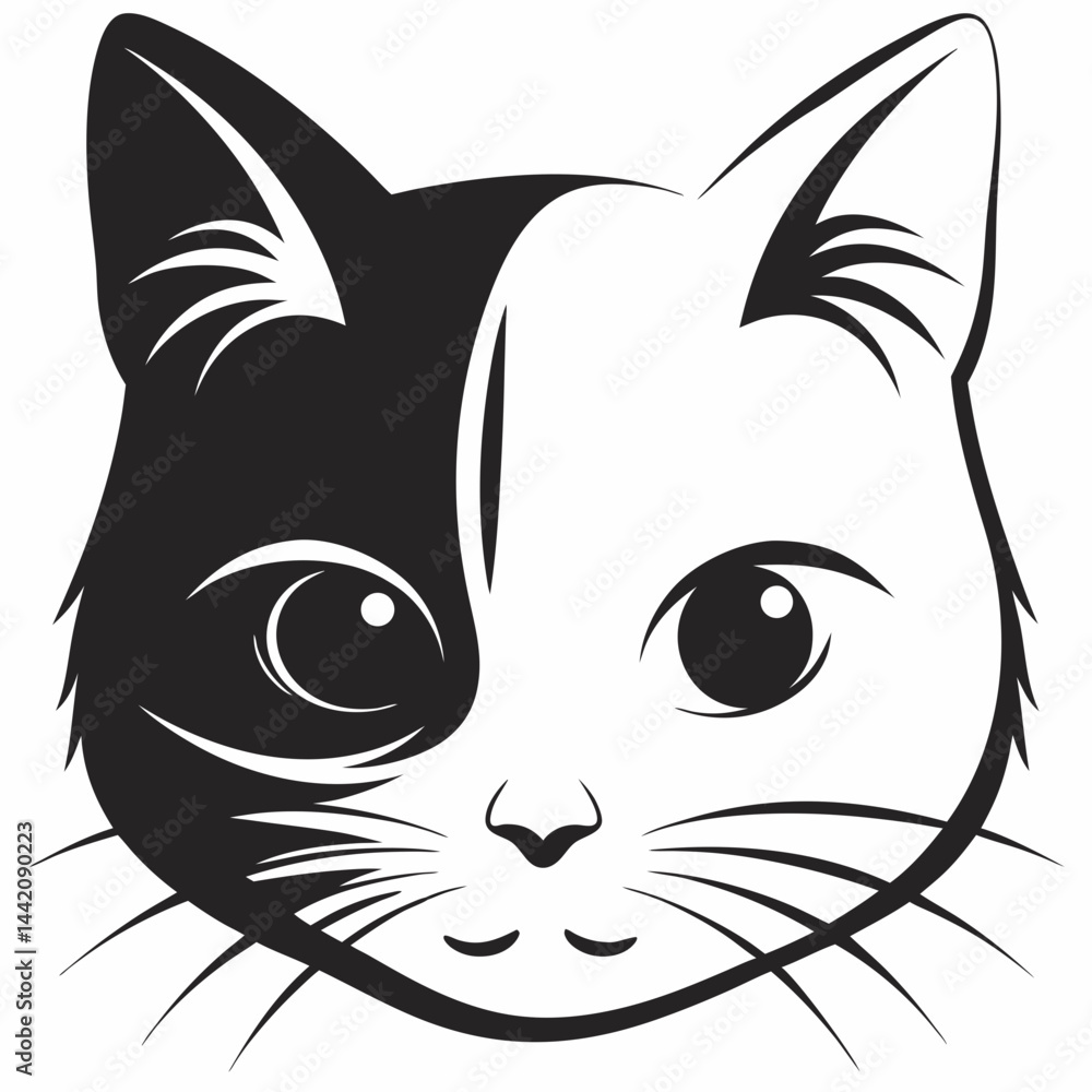Fototapeta premium Elegant Cat Face in Split Contrast Vector Illustration