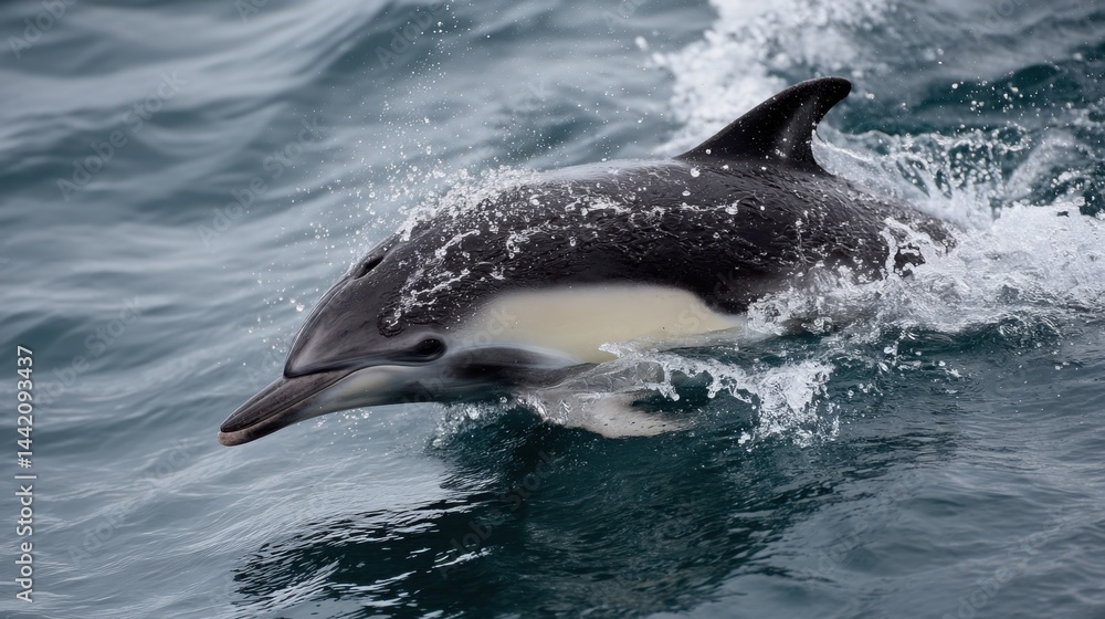 Fototapeta premium Dolphin Leaping: Majestic Marine Mammal in Ocean Waters