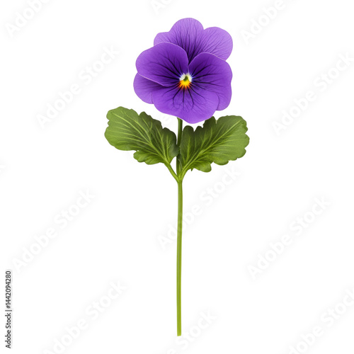 Vibrant Purple Flower with Green Leaves on White  Isolated on transparent background