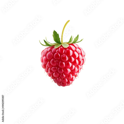 Fresh Red Raspberry with Green Leaves Isolated on White  Isolated on transparent background