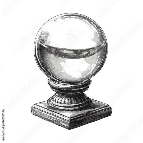 Beautiful vintage engraving, magic crystal ball of predictions, black sketch, old engraving style, trendy icon, logo, mystical divination symbol, spiritual vision illustration