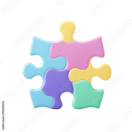 Puzzle Pieces Assembled Together Creating Unity Concept Isolated on transparent background