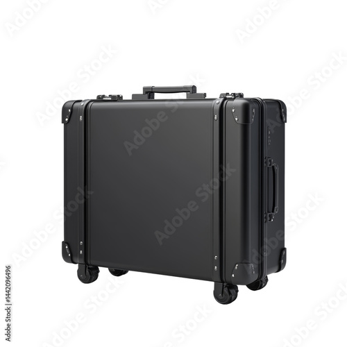 Sleek Black Hard Shell Carry-On Suitcase with Telescopic Handle Isolated on transparent background