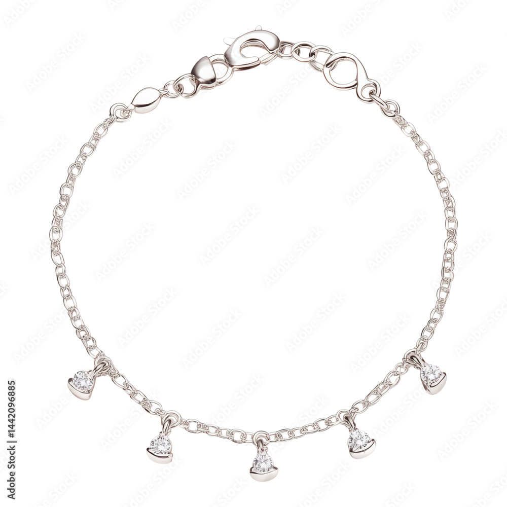 Elegant Silver Bracelet with Heart Charms and Sparkling Details Isolated on transparent background Elegant Silver Bracelet with Heart Charms and Sparkling Details Isolated on transparent background