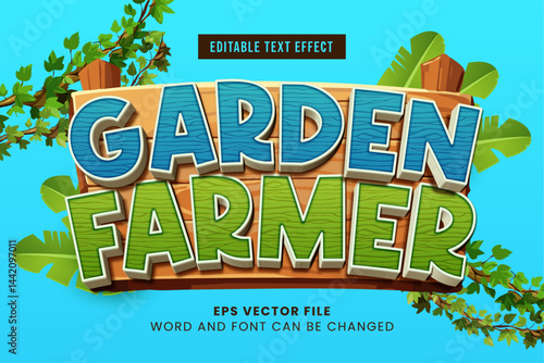 Garden farm 3d editable vector text effect. Green spring theme text style