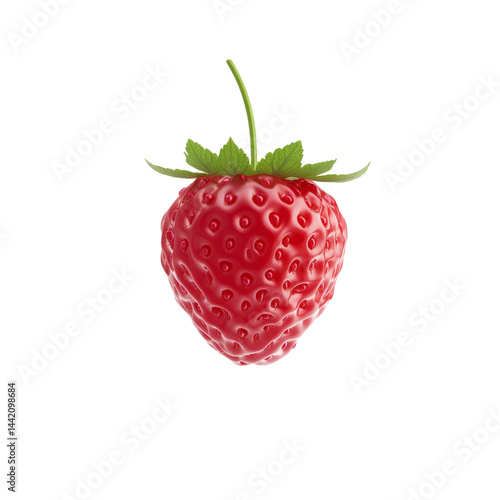 Fresh and Juicy Strawberry with Bright Red Skin and Green Leaves Isolated on transparent background