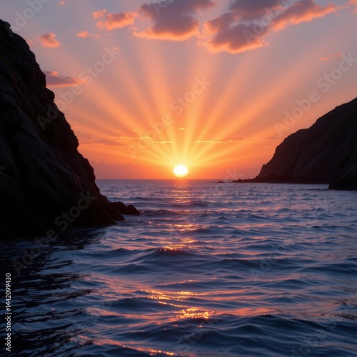Coastal Sunset with Radiant Sunlight