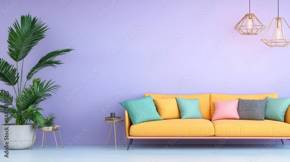 Yellow Sofa in Purple Room