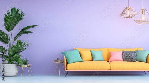 Obraz na płótnie Yellow Sofa in Purple Room w salonie