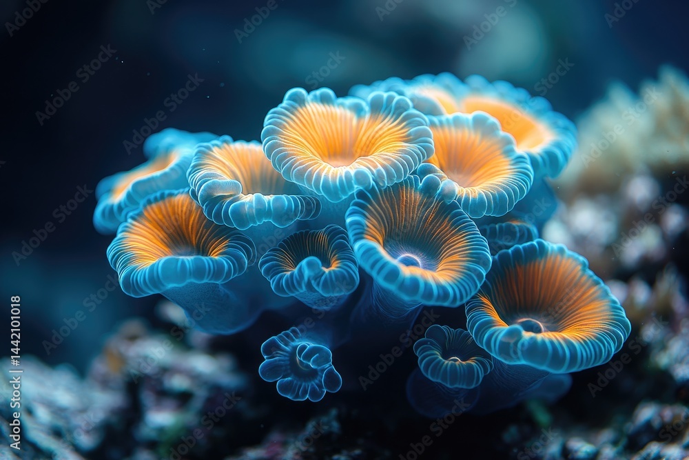 Vibrant coral formations in a deep sea environment. Vibrant coral formations in a deep sea environment.