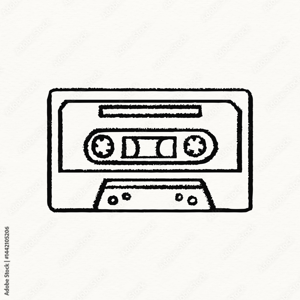 Fototapeta premium Cassette doodle sticker, retro music