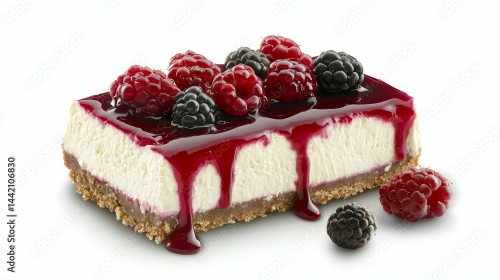 Delicious Cheesecake Slice with Berry Topping and Crimson Sauce Delicious Cheesecake Slice with Berry Topping and Crimson Sauce