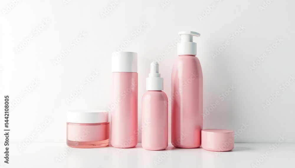 Elegant cosmetic bottles against a stark white backdrop , aesthetic, bright, product Elegant cosmetic bottles against a stark white backdrop , aesthetic, bright, product