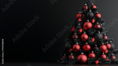 Elegant Black and Red Christmas Tree Decor Holiday Ornament Background