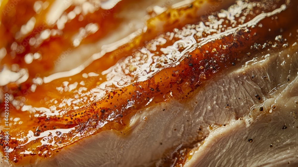 Close-Up of Juicy Grilled Meat with Savory Glaze and Spice Crust Close-Up of Juicy Grilled Meat with Savory Glaze and Spice Crust