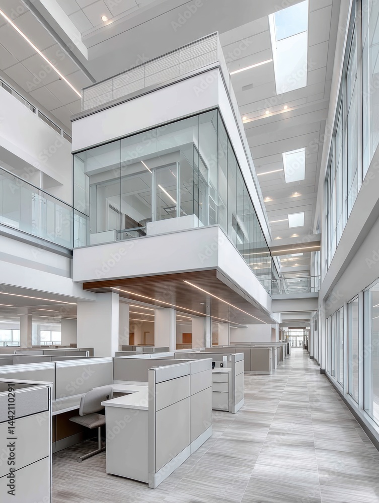 Fototapeta premium An expansive modern office with multiple workstations and collaborative spaces - workplace team monitor