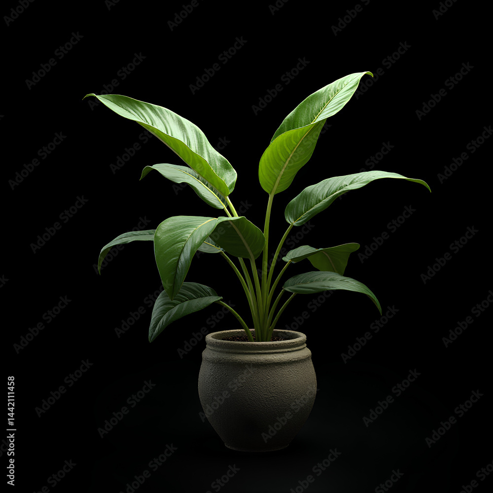 3d style digital game green plant in a clay pot on black background 3d style digital game green plant in a clay pot on black background
