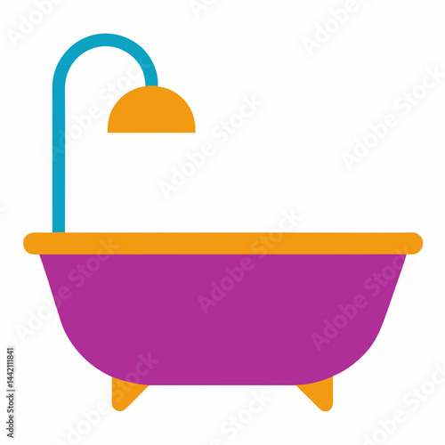 bath tub with shower head vector silhouette illustration isolated on white background