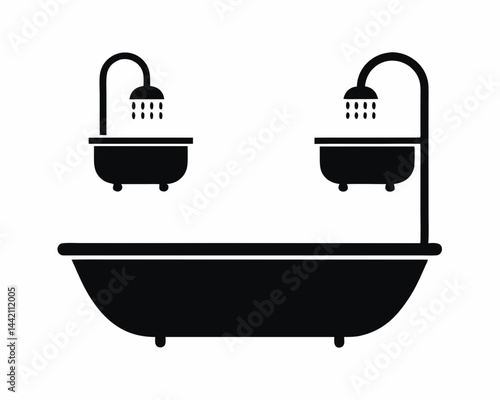 bath tub with shower head icon vector silhouette illustration isolated on white background