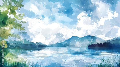 A serene lake with a mountain in the background