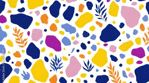 A colorful pattern of rocks and leaves