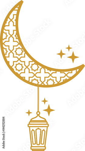 Islamic Moon with Lantern and Star