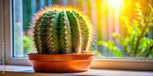 Cactus Close-up Window Panoramic 4K UHD