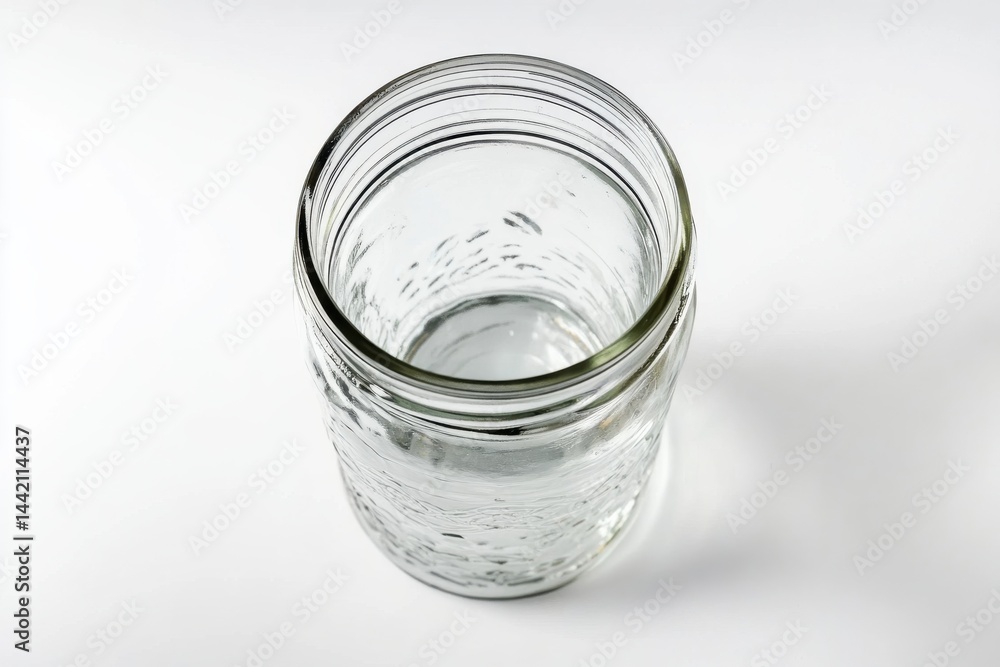 Empty textured glass jar on white background simple clean studio shot minimalist design Empty textured glass jar on white background simple clean studio shot minimalist design