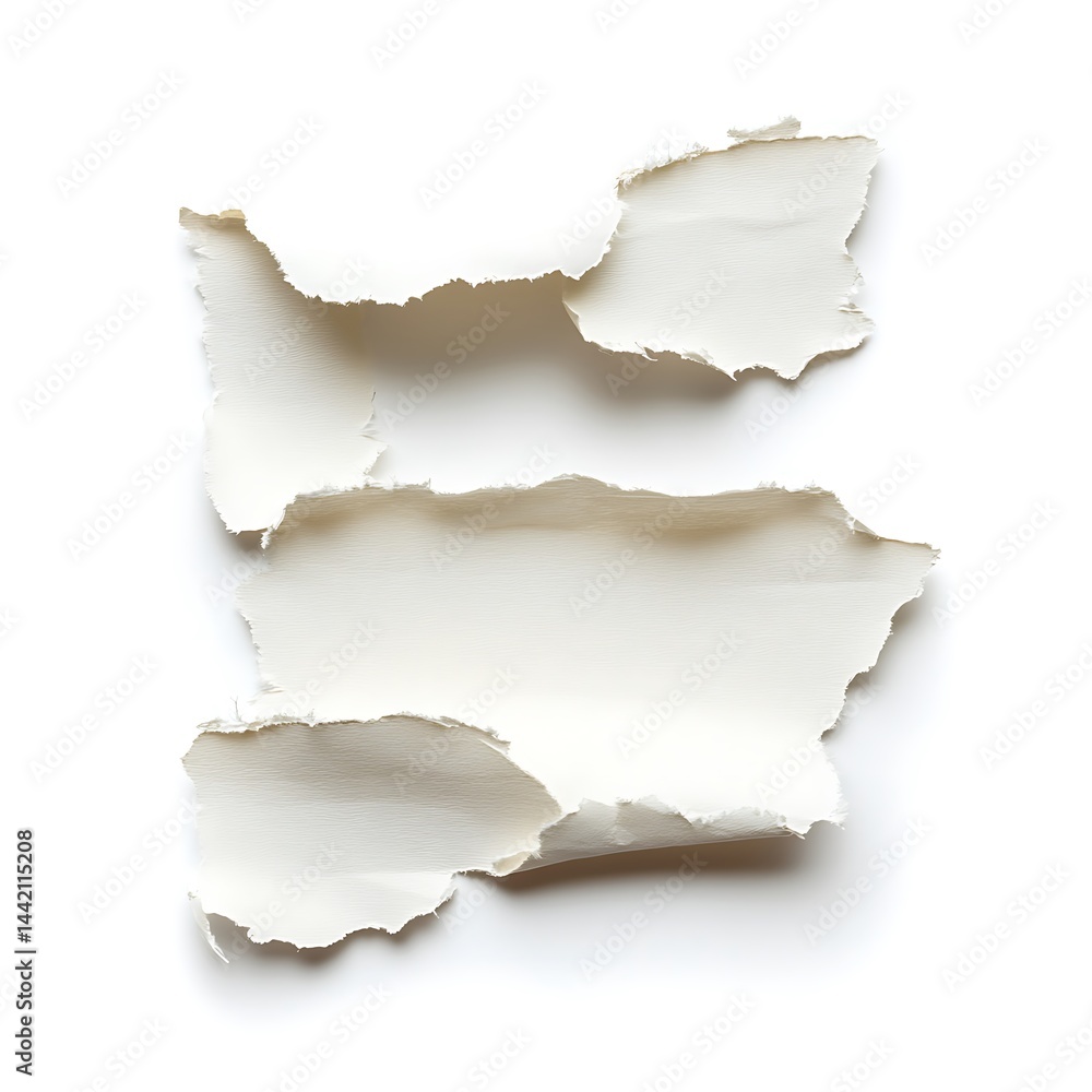 Three pieces of torn white paper arranged horizontally on white background Three pieces of torn white paper arranged horizontally on white background