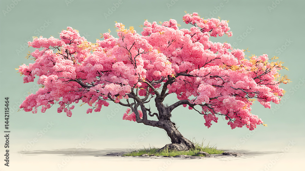 Fototapeta premium Blossoming Tree with Pink Flowers, Soft Pastel Background