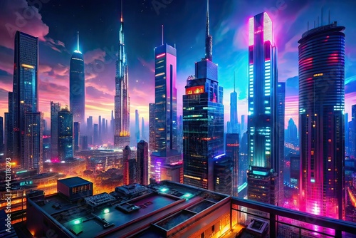 Cyberpunk Metropolis Night City - Futuristic Skyscrapers