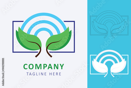 Energy saving technological company logo. Natural feelings, vision, experience product. Organic leaf technology logo.