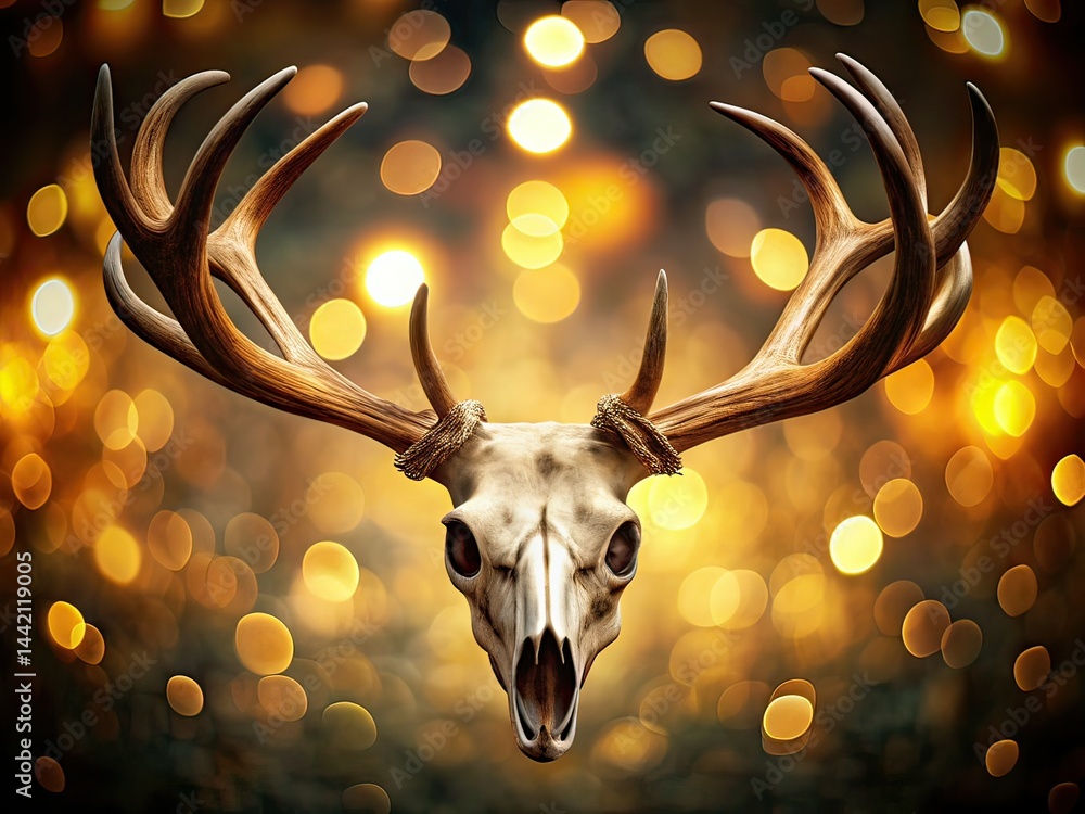 Deer Skull Head Bokeh, Antler Skull Decoration, Isolated