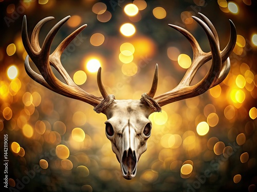 Deer Skull Head Bokeh, Antler Skull Decoration, Isolated