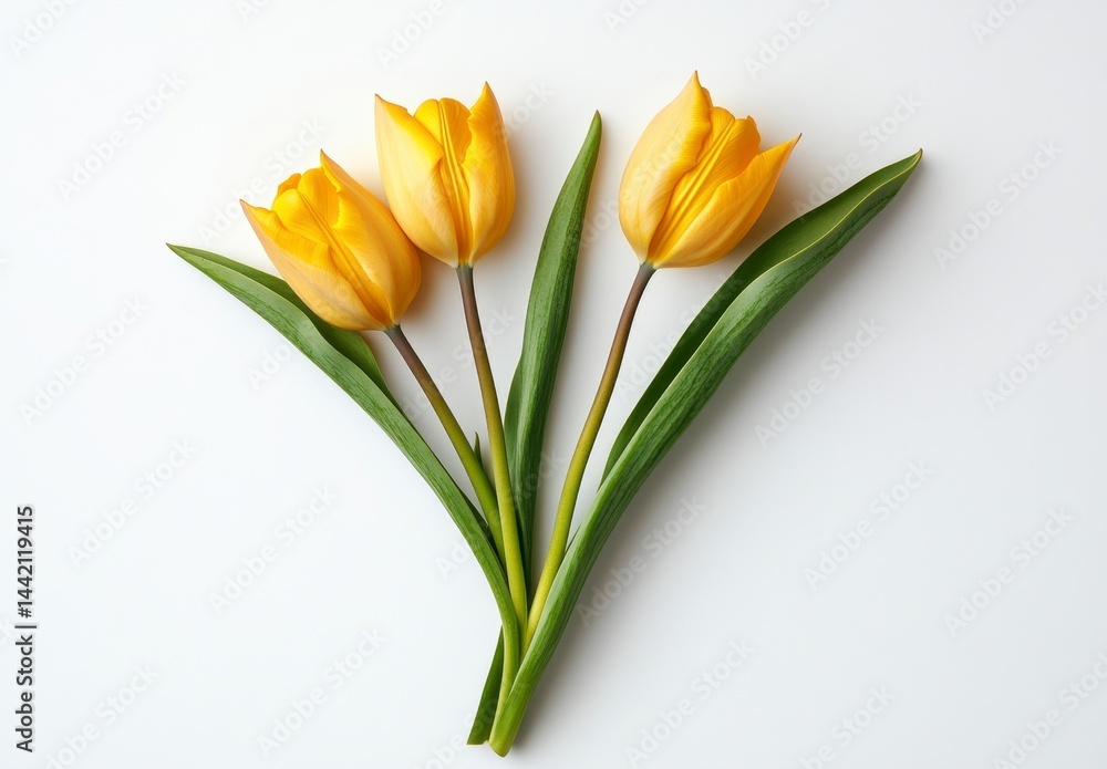 Three Yellow Tulips on White Background Three Yellow Tulips on White Background