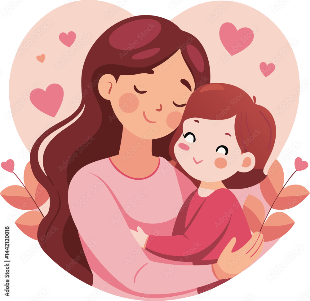 Cute Cartoon Mother's Day Artwork in Soft Pastel Tones. Cute Cartoon Mother's Day Artwork in Soft Pastel Tones.
