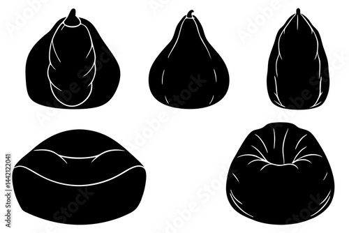 set of Bean Bag vector silhouette illustration isolated on white background