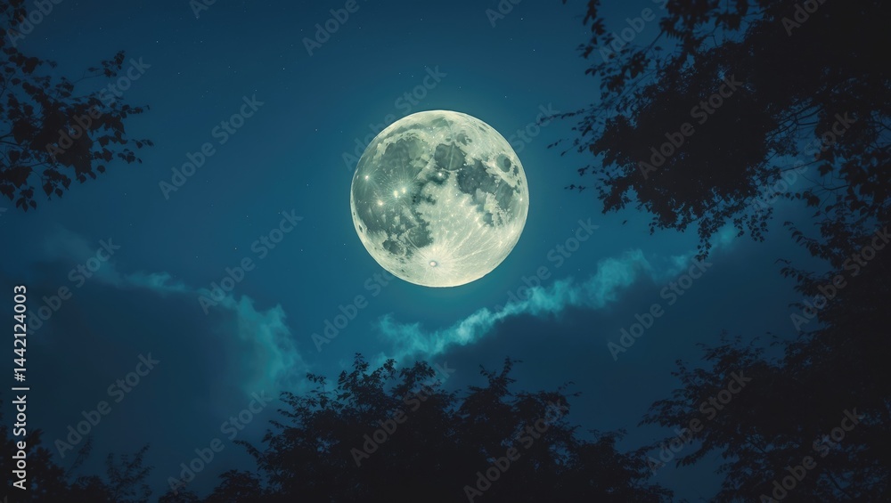 Moonlit Sky: A Luminous Moon Hidden by Soft Clouds Moonlit Sky: A Luminous Moon Hidden by Soft Clouds