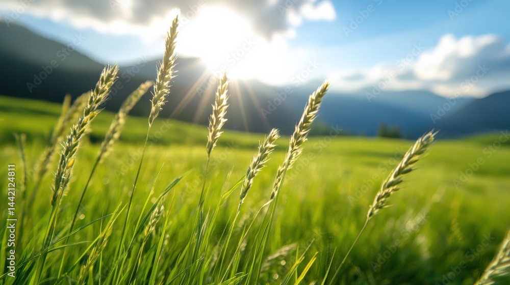 Fototapeta premium Sunlight shining through green grass