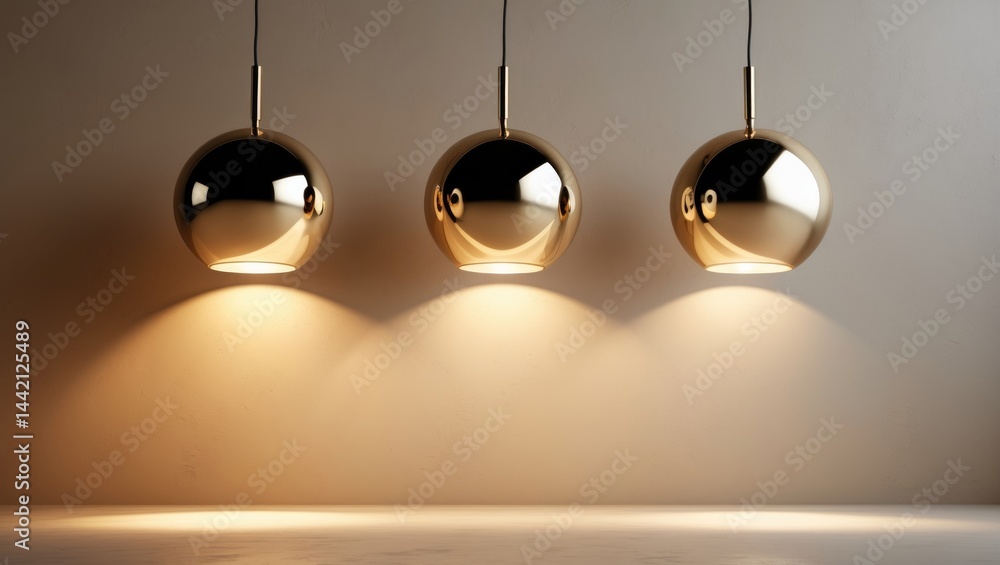 trendy gold lamp providing soft lighting on a textured beige background