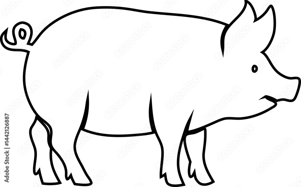 Pig line vector: Black outline of a farm animal profile on white background. Ideal for farming, agriculture, pet, or wildlife illustrations. Pig line vector: Black outline of a farm animal profile on white background. Ideal for farming, agriculture, pet, or wildlife illustrations.