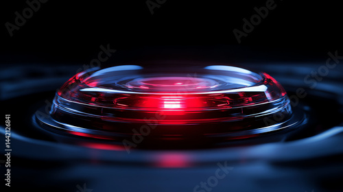 Futuristic radar with a dark blue and black background, soft red glow, and sleek glass effect. Perfect for tech, sci-fi, and cyberpunk themes. High-quality abstract design with smooth blur and luminou