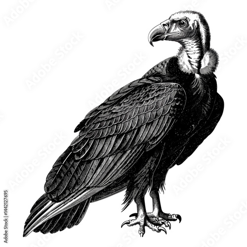 Black sketch of vulture, bird of prey vintage engraving, old-fashioned style, antique artwork, wildlife illustration, nature drawing, trendy bird design, sketching birds, wildlife art