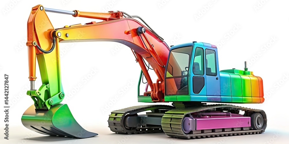 Excavator on White Background - Architectural Design, Construction, 3D Rendering