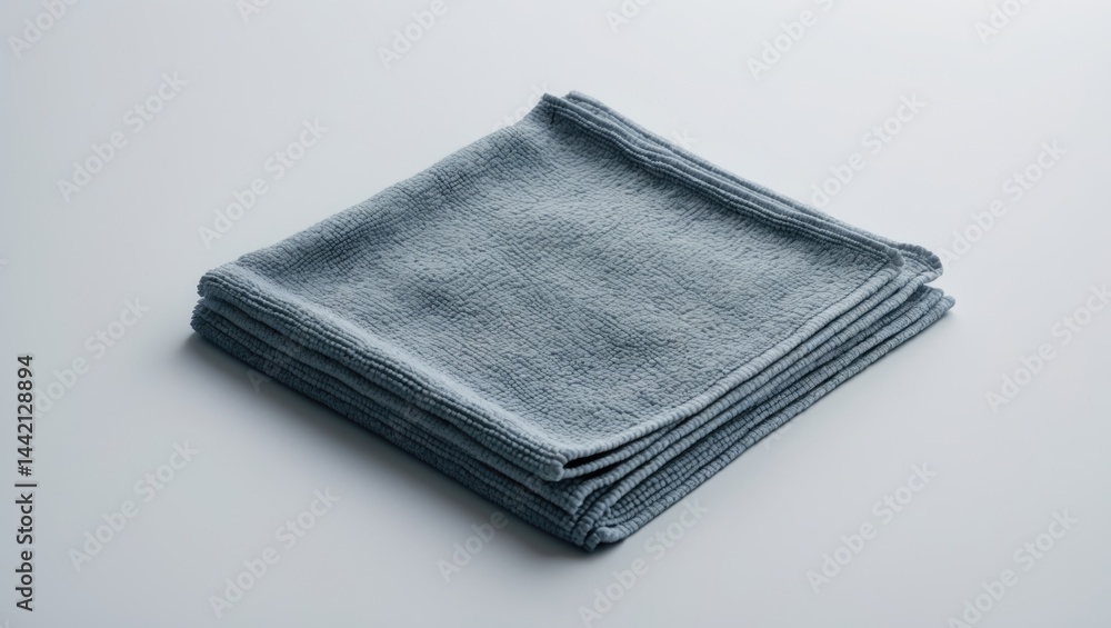 Top-down view of microfiber cloth on white background alongside isolated cleaning wipes Top-down view of microfiber cloth on white background alongside isolated cleaning wipes