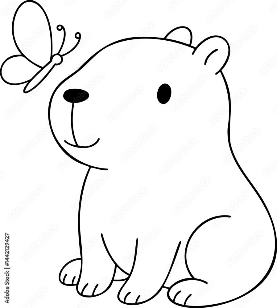 cute capybara with butterfly, showcasing playful interaction in whimsical style cute capybara with butterfly, showcasing playful interaction in whimsical style