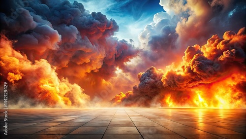 Fiery Clouds Dramatic Floor Scene, Powerful Atmosphere