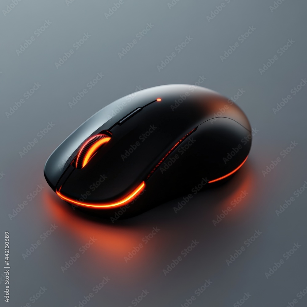 Glowing computer mouse on gray surface Glowing computer mouse on gray surface