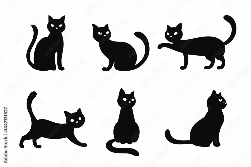 set of Beautiful Cat icon vector silhouette illustration isolated on white background set of Beautiful Cat icon vector silhouette illustration isolated on white background
